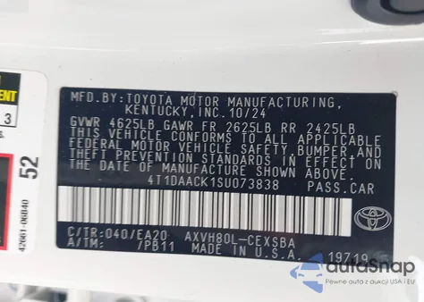 2025 Toyota Camry Se from USA, damaged, VIN 4T1DAACK1SU073838